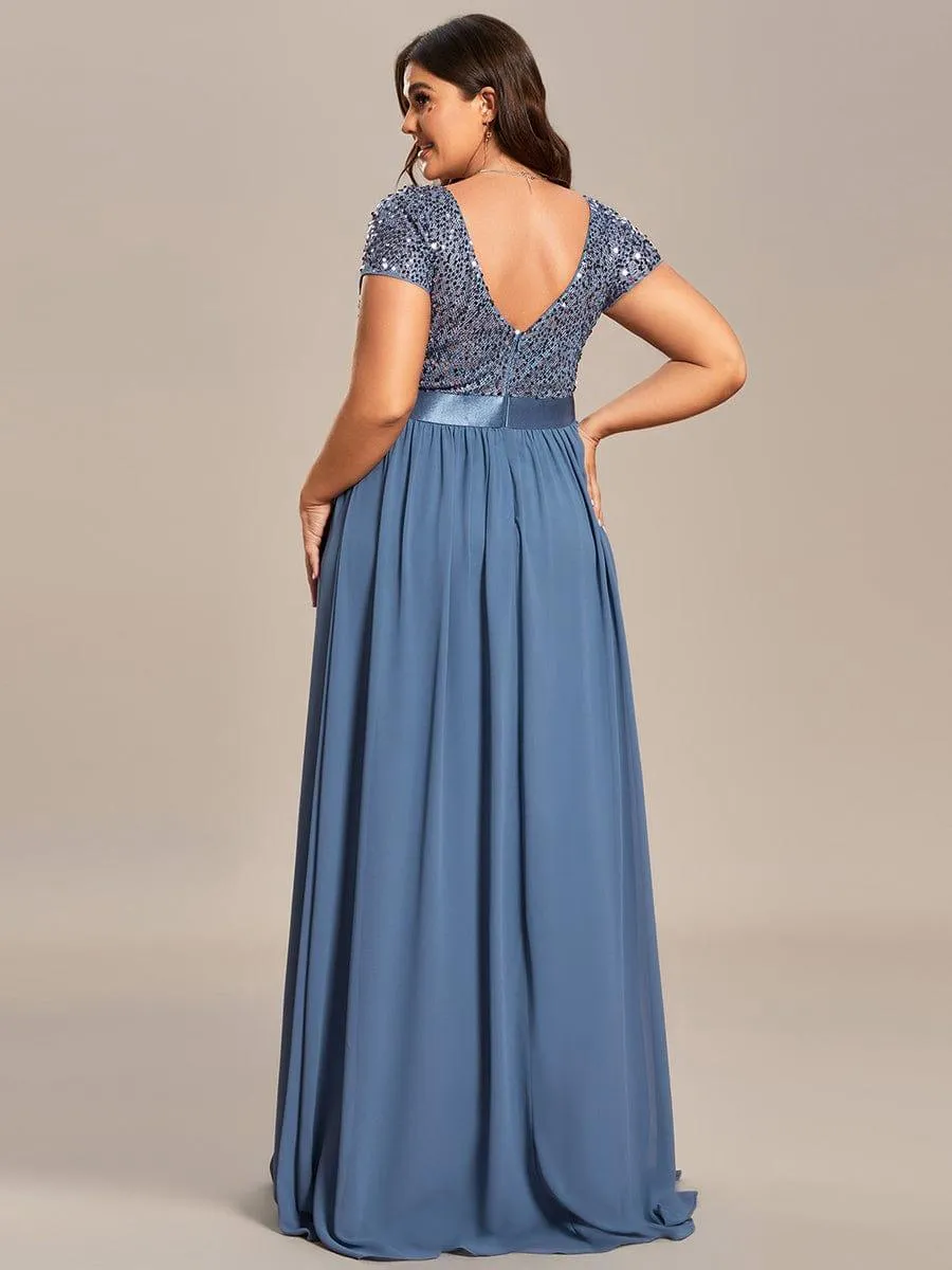 Greta | Plus Size Empire Waist V-Neck Cap Sleeve Chiffon Formal Evening Dress