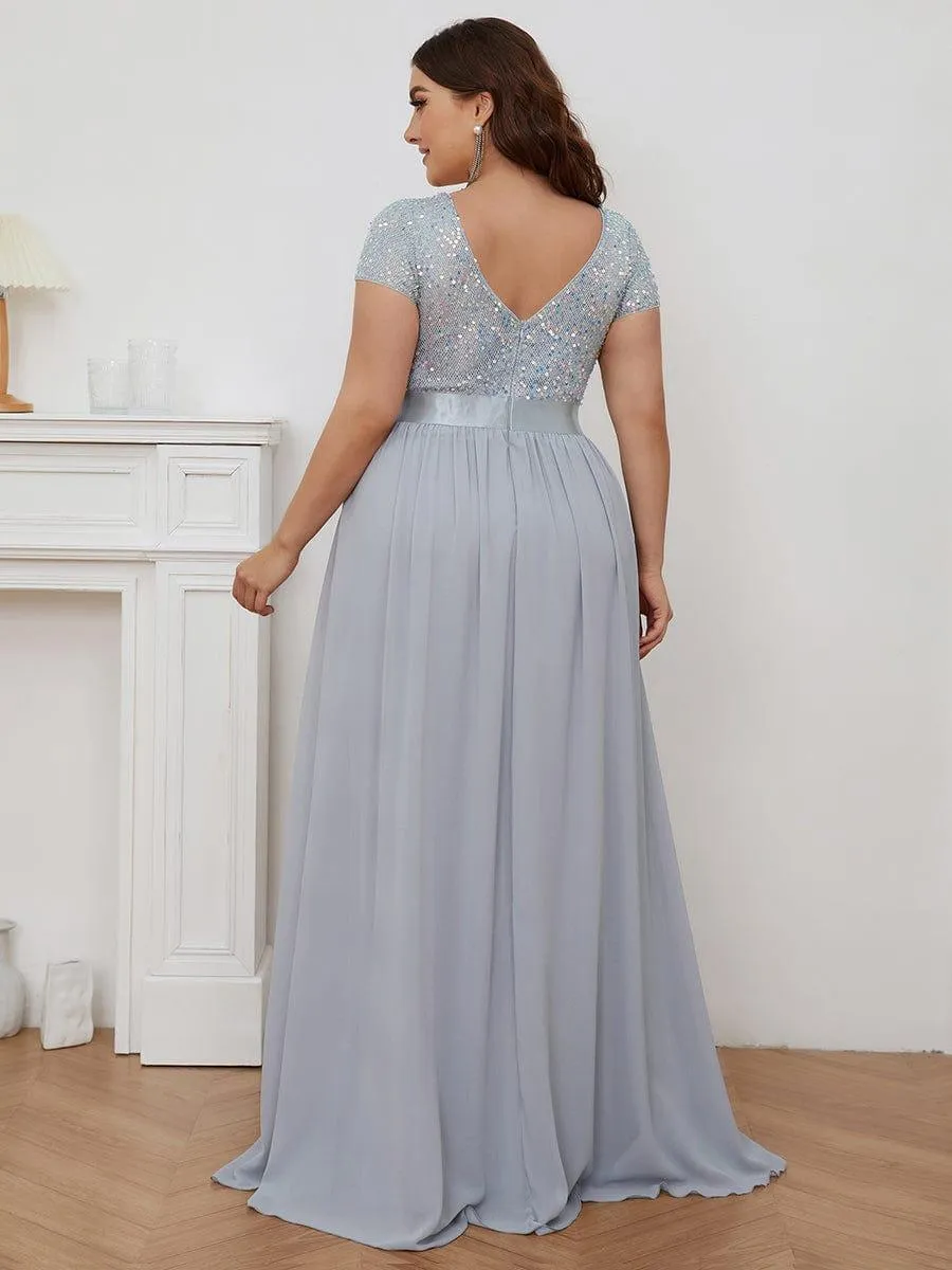 Greta | Plus Size Empire Waist V-Neck Cap Sleeve Chiffon Formal Evening Dress