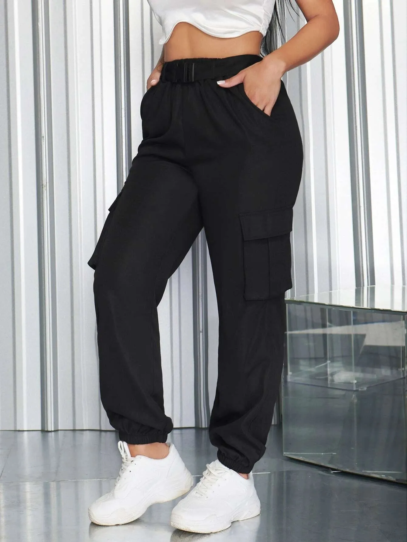 Grunge Patchwork Print Casual Cargo Pants