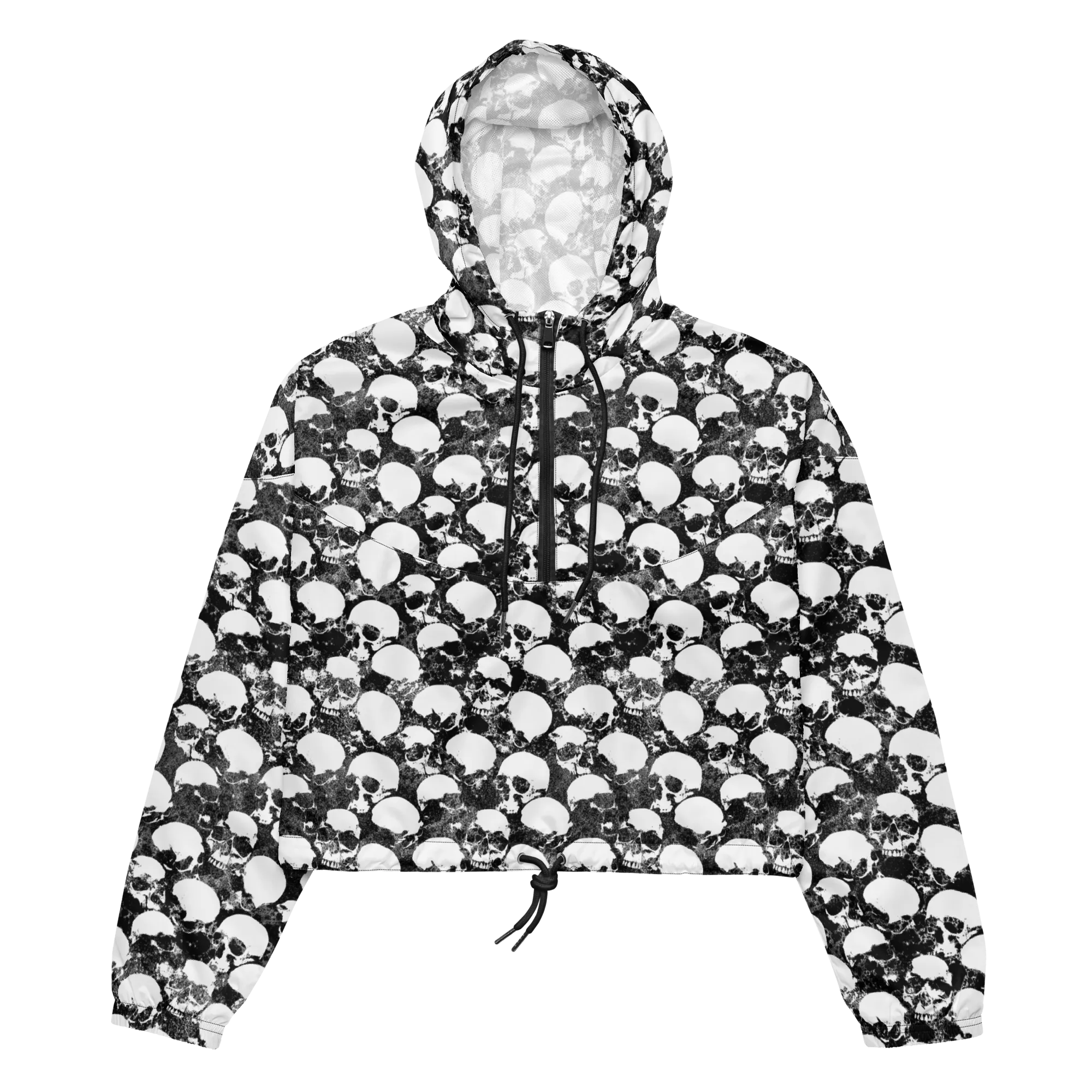 Grunge Skull Women's Cropped Windbreaker (READY TO SHIP)