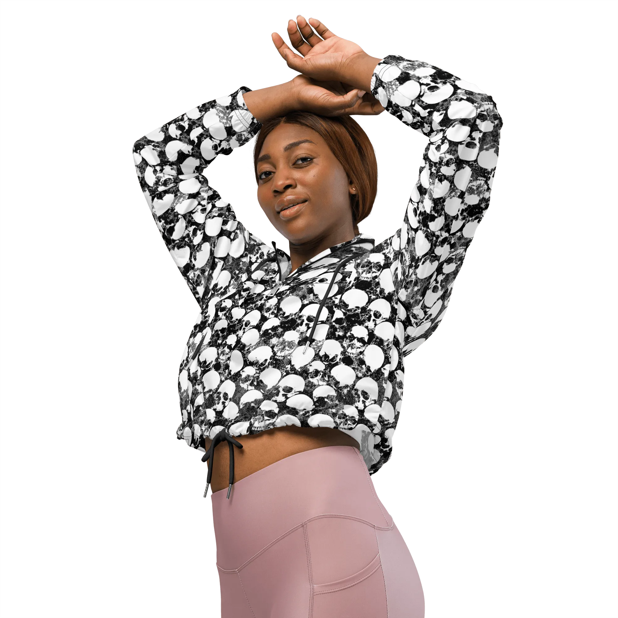 Grunge Skull Women's Cropped Windbreaker (READY TO SHIP)