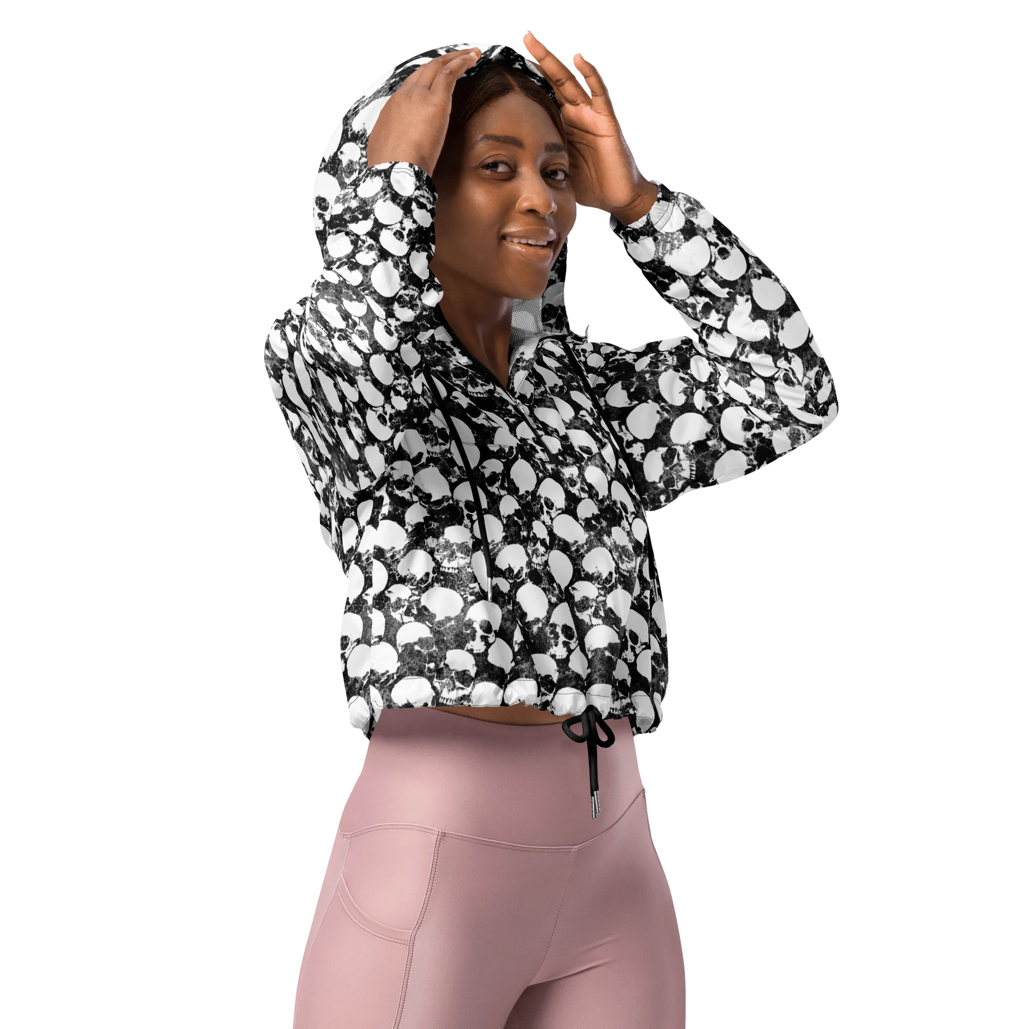 Grunge Skull Women's Cropped Windbreaker (READY TO SHIP)