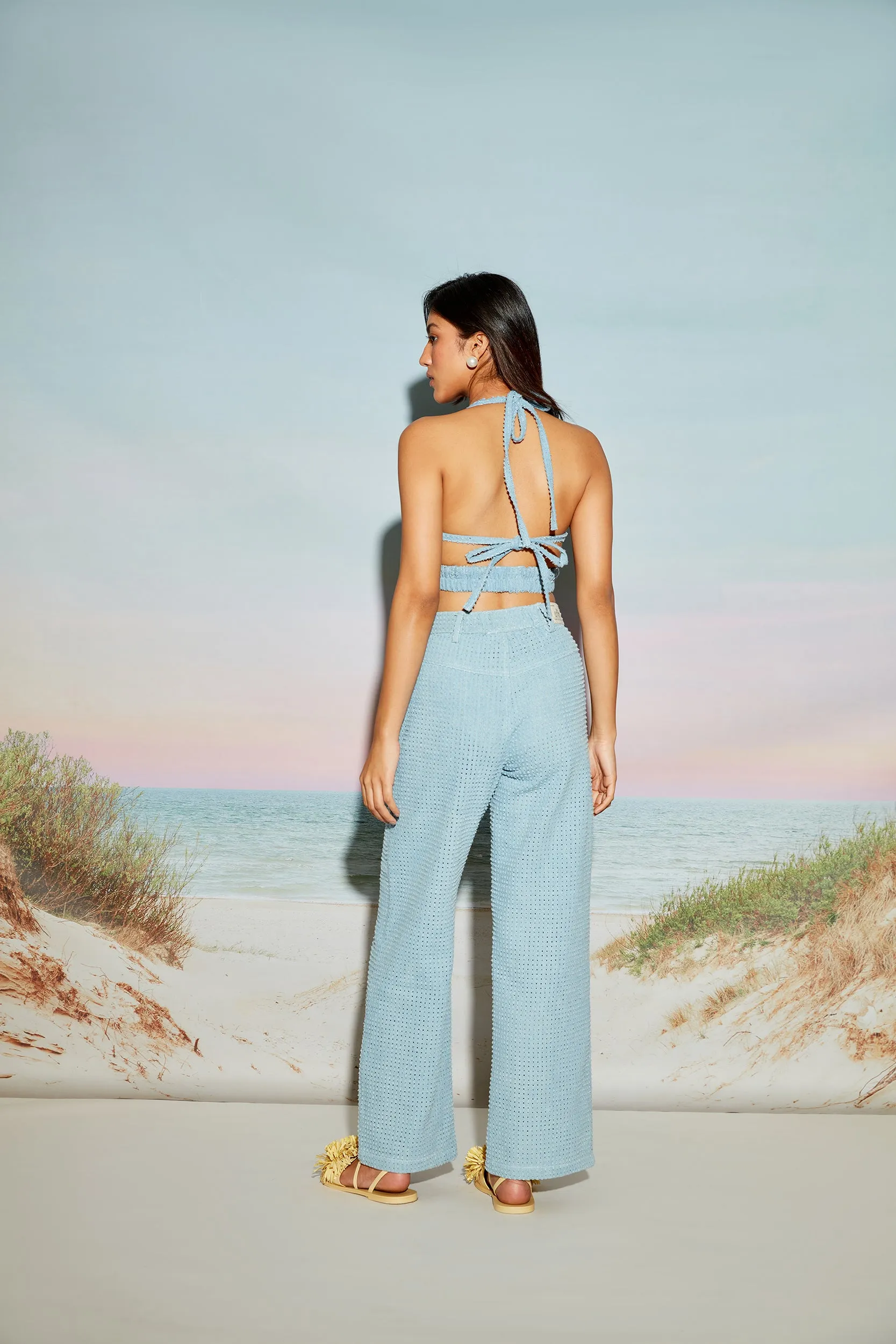 Halter Neck Top in Engineered Distress Denim