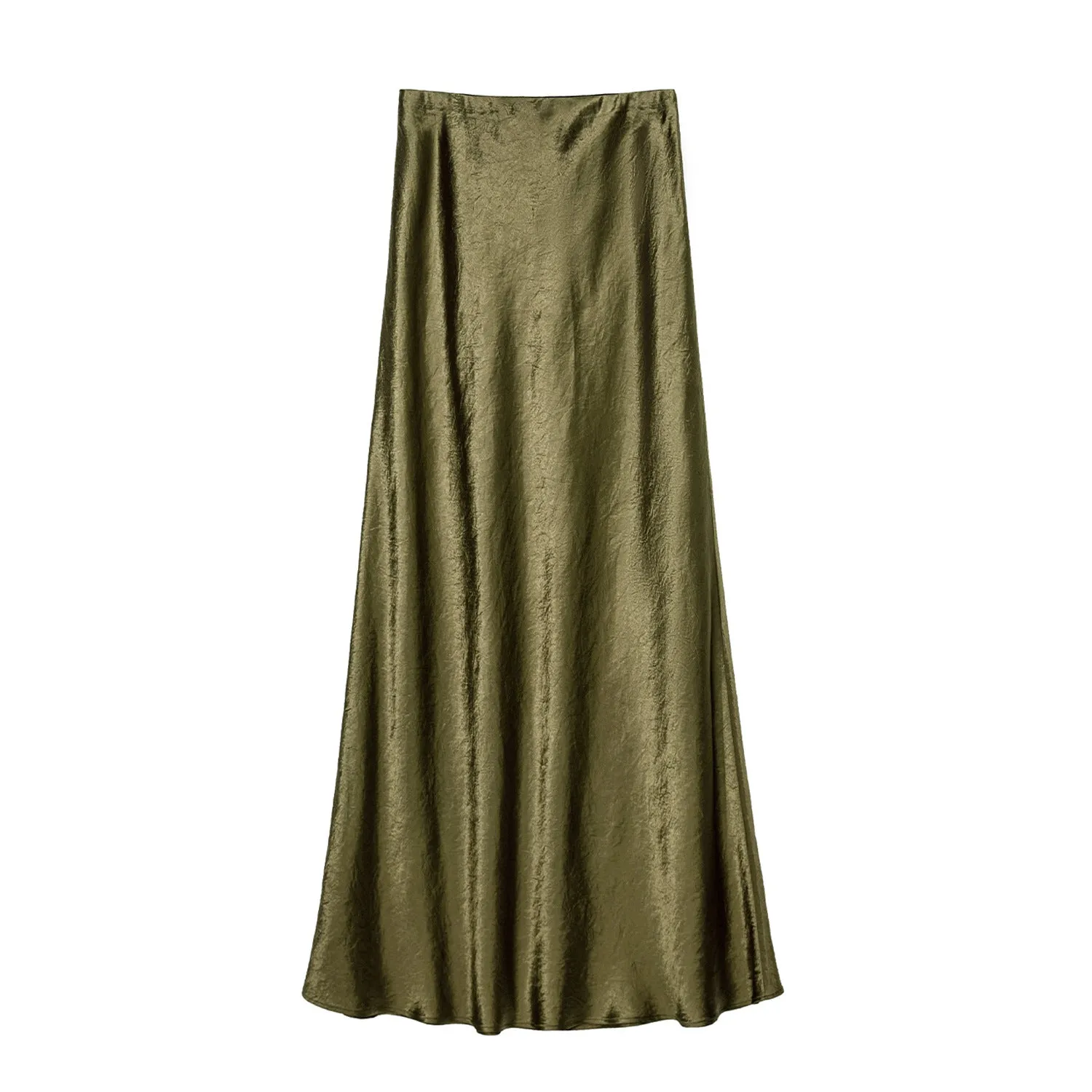 High Waist A-Line Silhouette Satin Maxi Skirt