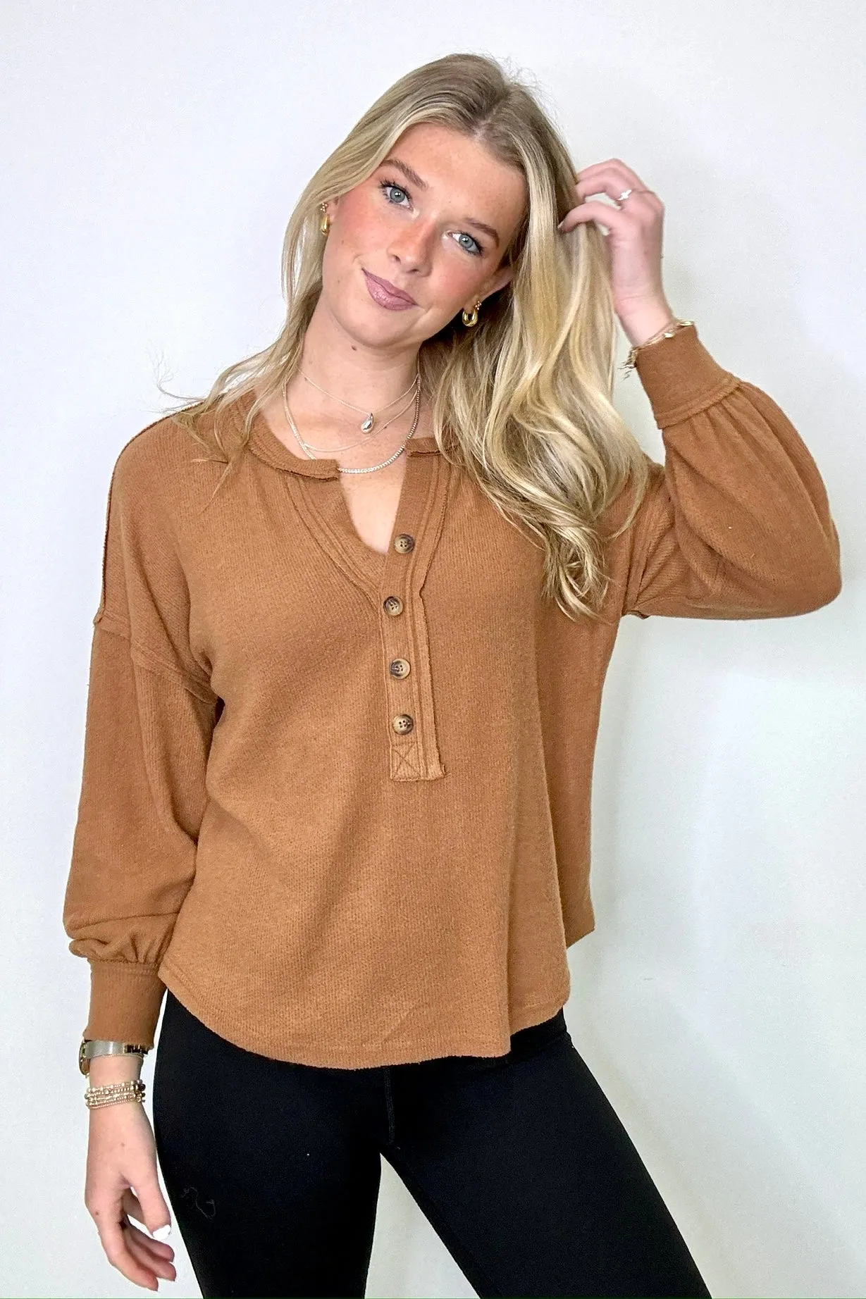 Hollyn V-Neck Henley Button Top