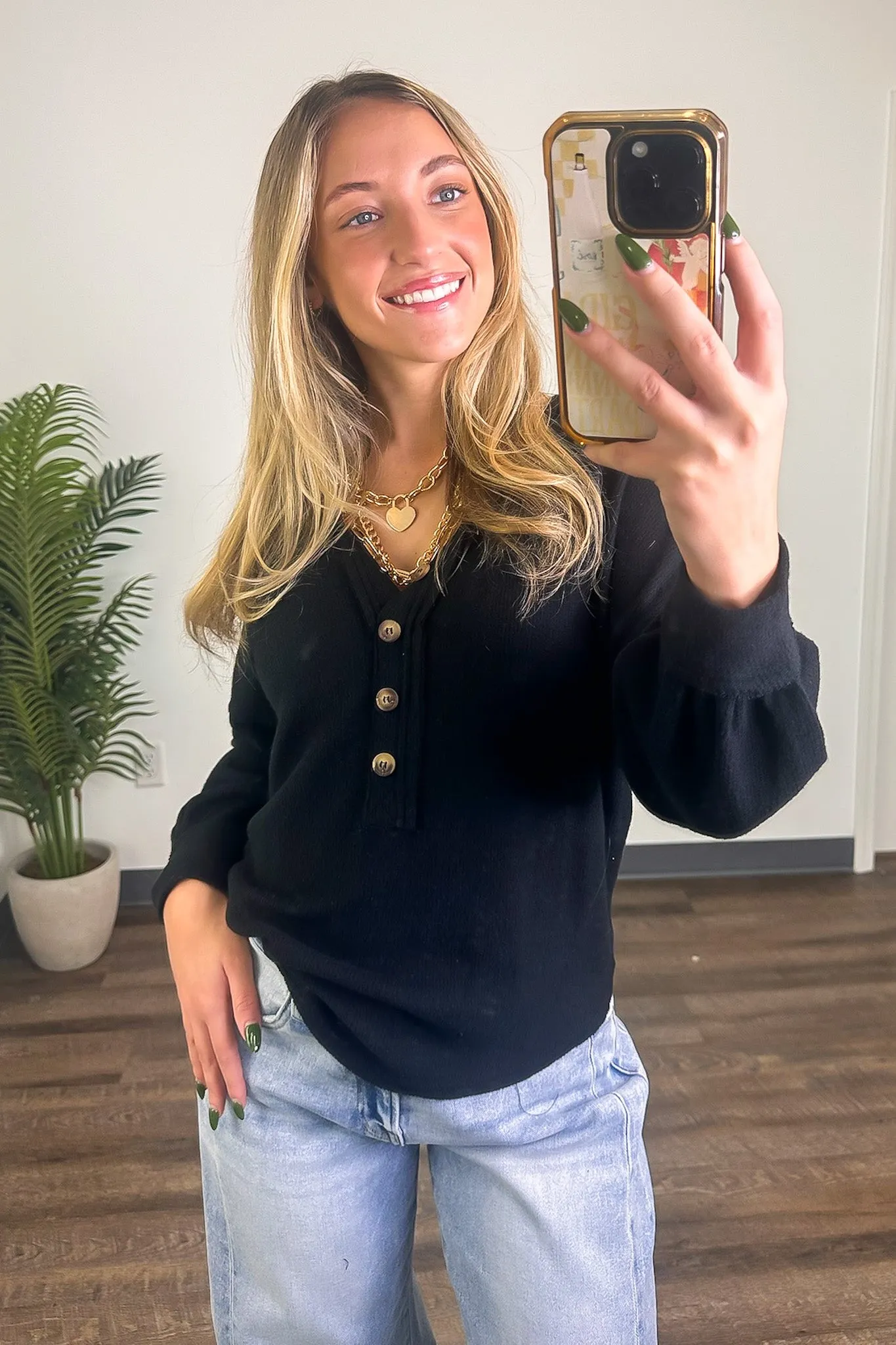 Hollyn V-Neck Henley Button Top
