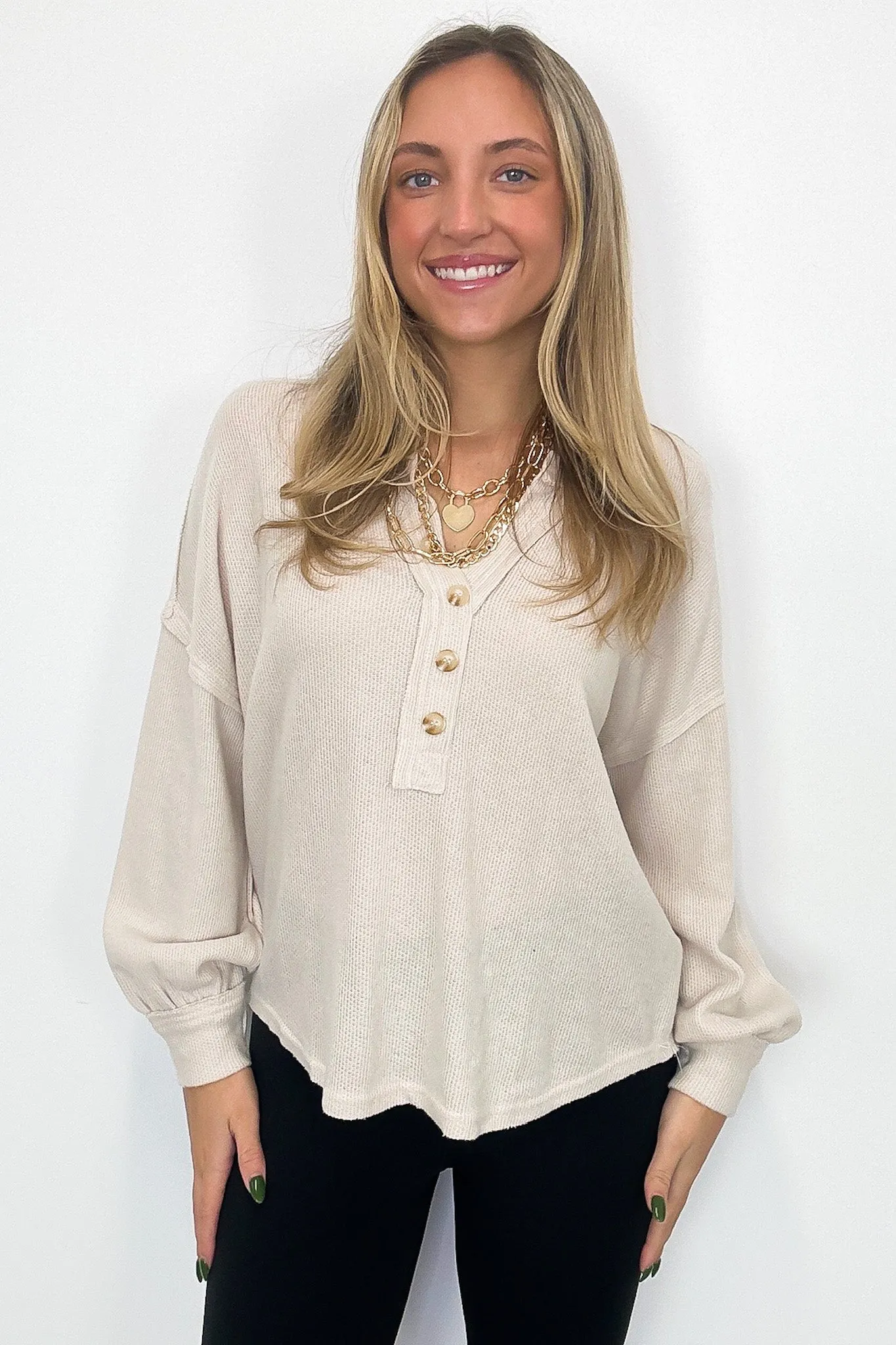 Hollyn V-Neck Henley Button Top