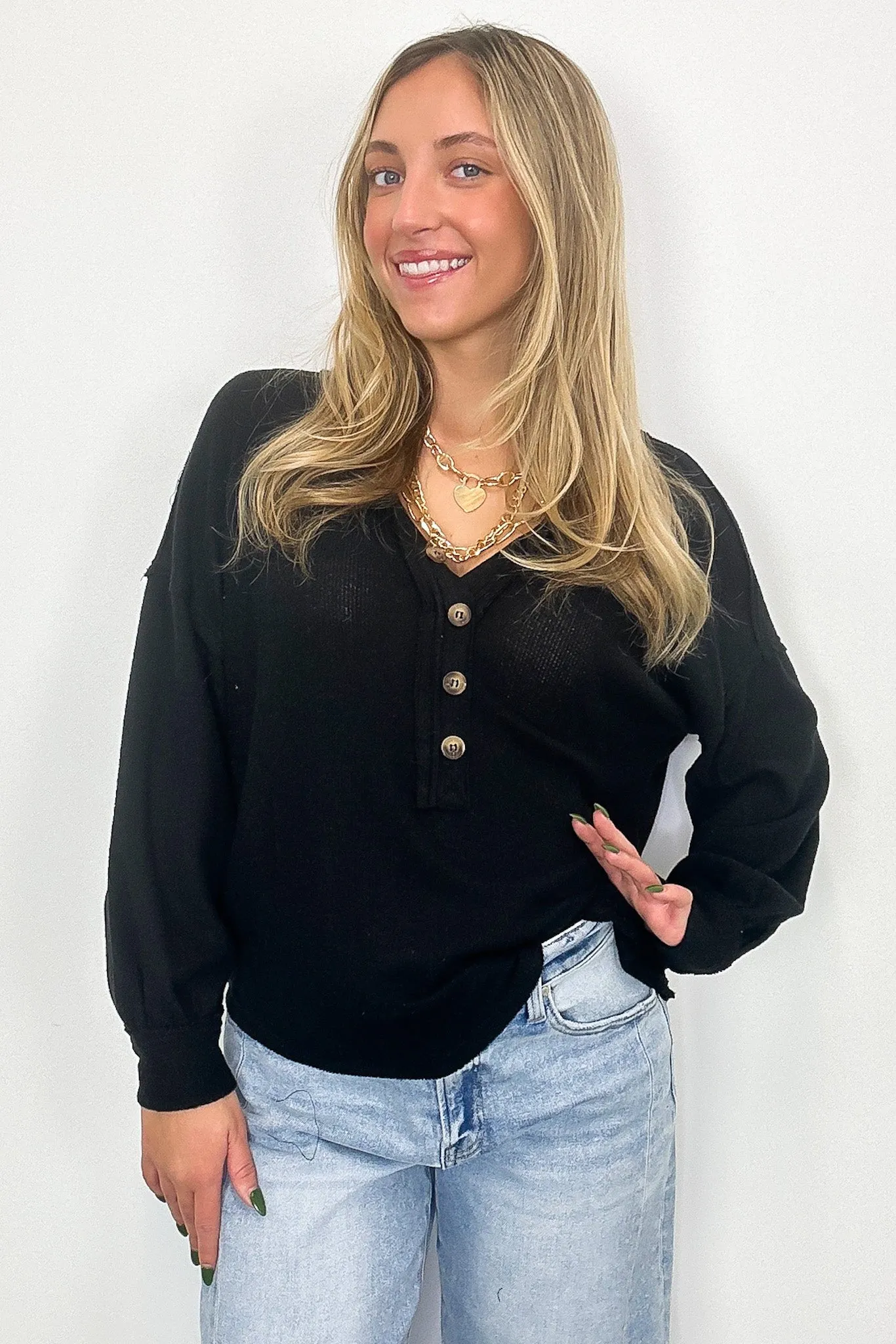 Hollyn V-Neck Henley Button Top