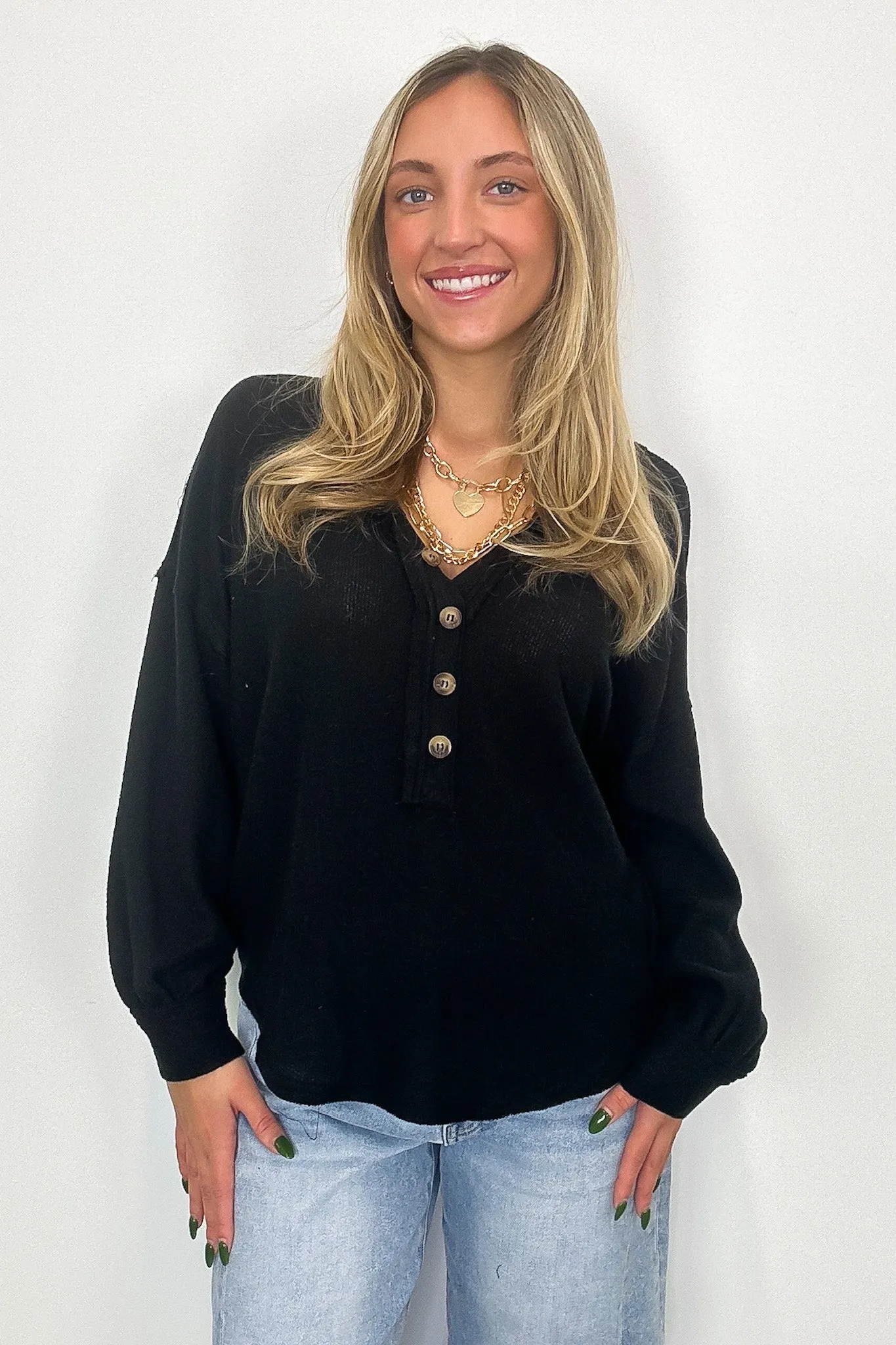 Hollyn V-Neck Henley Button Top