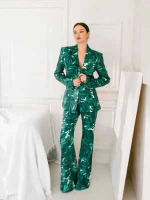 Hunter Green Tie-Dye Floral Blazer Pants Set