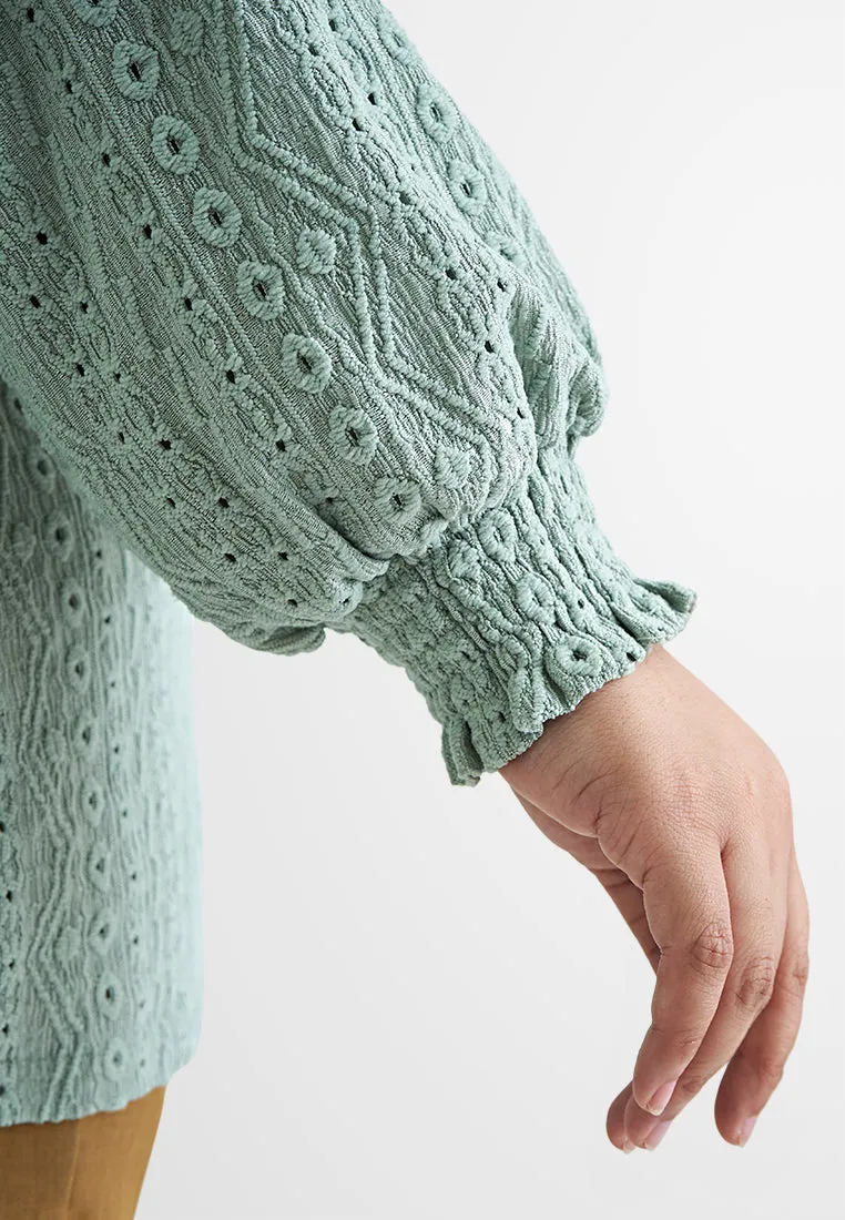 Ikie Tropical Escape Puff Sleeve Knit Top