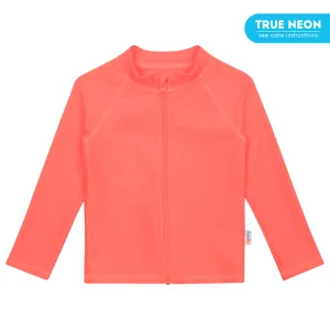 Kids UPF 50  Long Sleeve Zipper Rash Guard Swim Shirt | "Neon Orange"