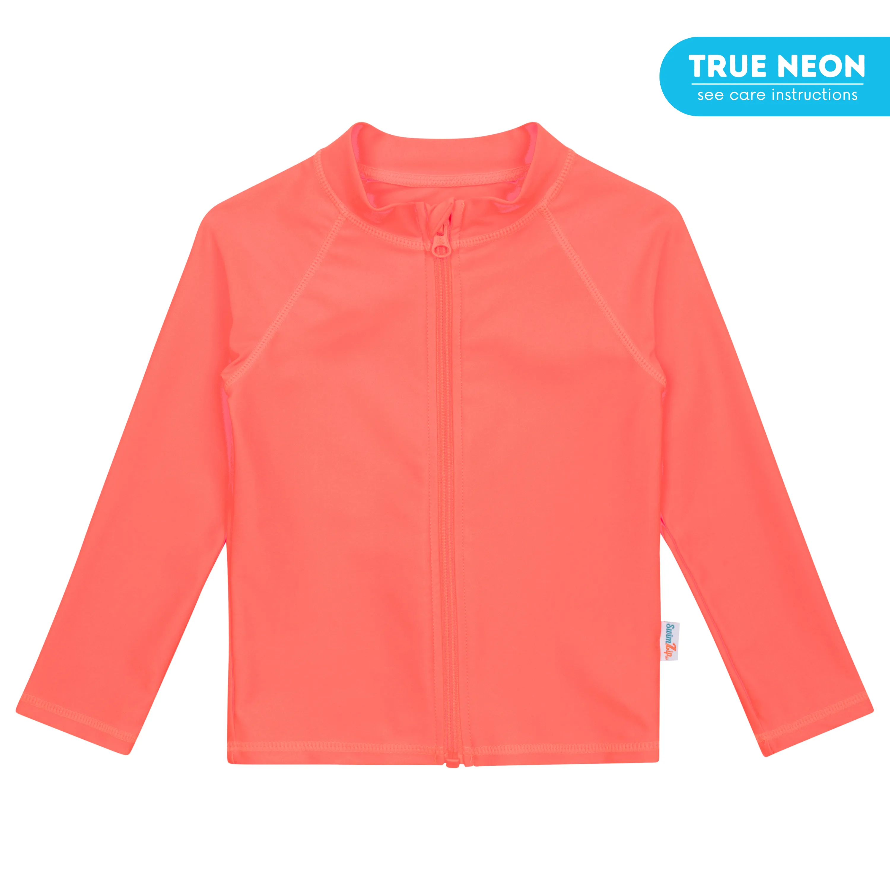 Kids UPF 50  Long Sleeve Zipper Rash Guard Swim Shirt | "Neon Orange"