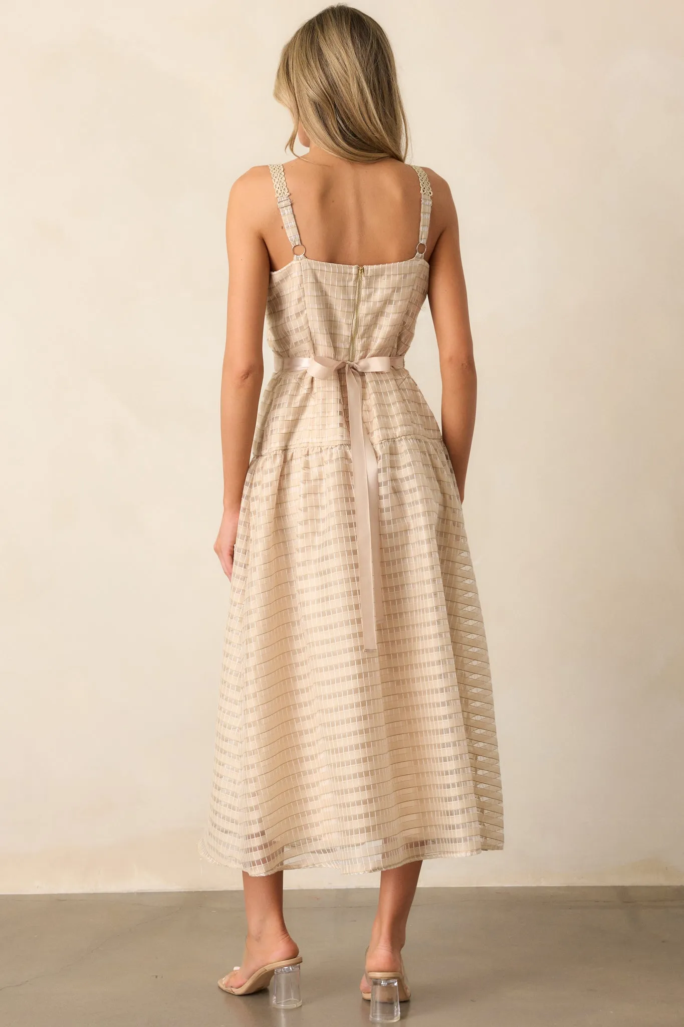 Know Better Tan Embroidered Drop Waist Midi Dress