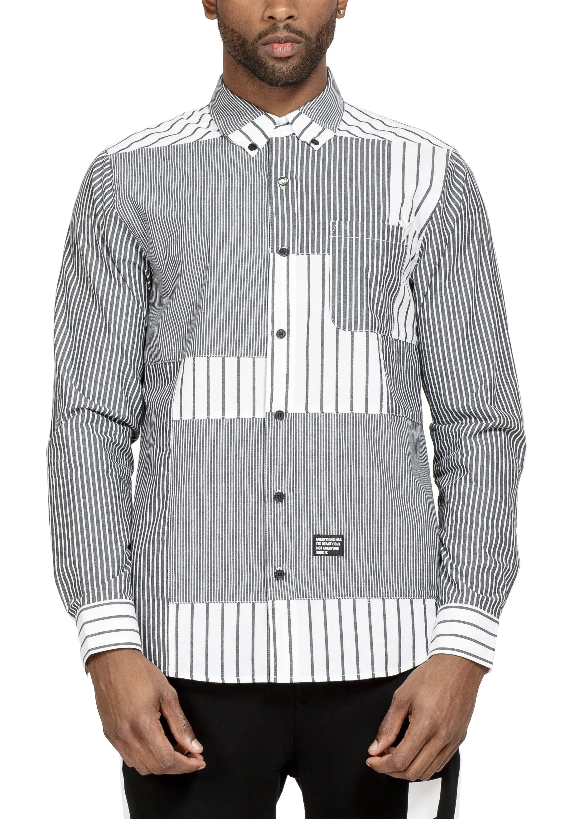 Konus Men's Patched Long Sleeve Button Down Shirt