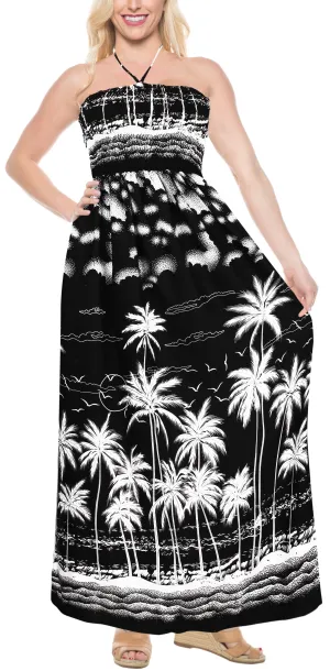 LA LEELA Long Maxi Hawaiian Halter Neck Tube Dress For Women Beach Pool Party Casual Cruise Vacation Outfits ladies