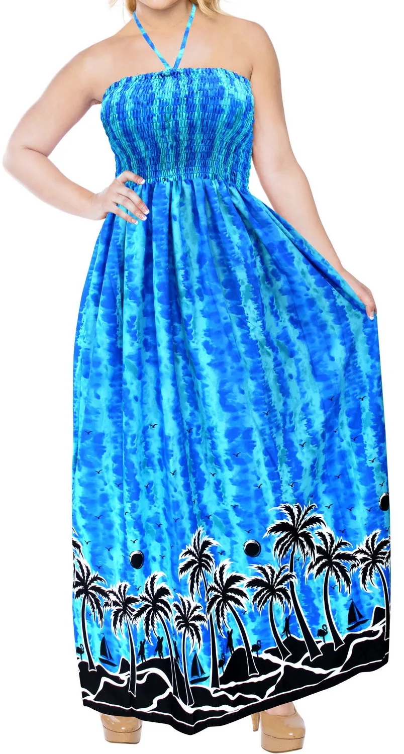 LA LEELA Long Maxi Hawaiian Halter Neck Tube Dress For Women Beach Pool Party Casual Cruise Vacation Outfits ladies