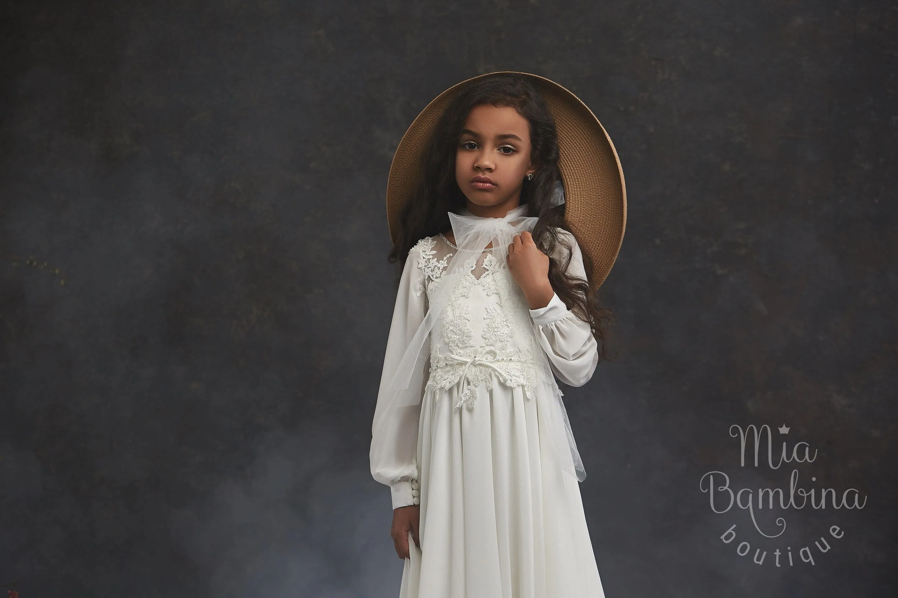 Lace and Chiffon A-line Gown with Bishop Sleeves