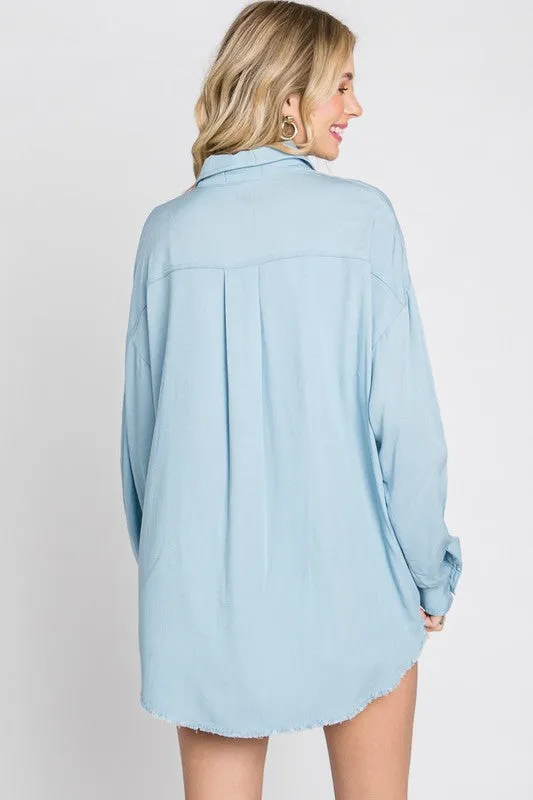 Light Denim Button Down Woven Top - Final Sale