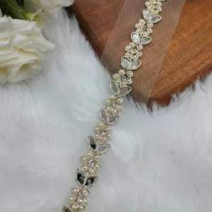 Light Golden Mirror Work Embellished Handwork Trim (Wholesale)
