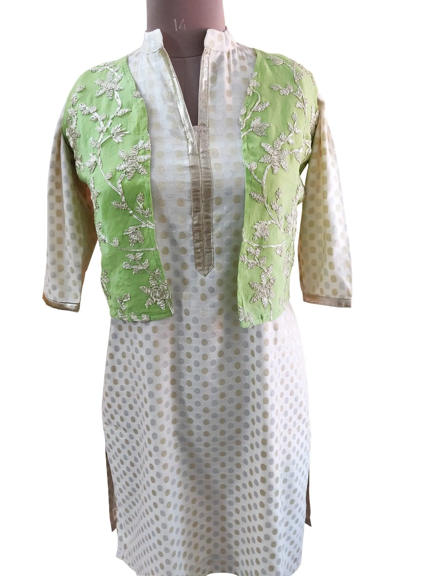 Light Green Gotta Embroidered Ethnic Jacket Shrug ACJ19