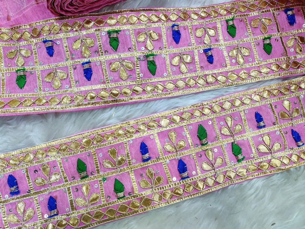 Light Pink Traditional Gota Work Embroidered Lace Border