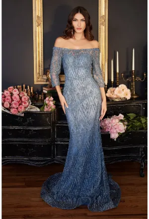 Limitless | Long Sleeve Embellished Off the Shoulder Gown | LaDivine CB118