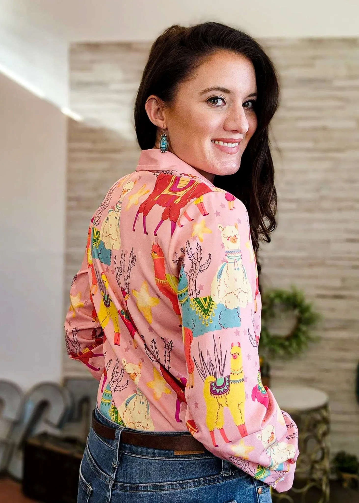 Llama & Cactus Long Sleeve Button Down