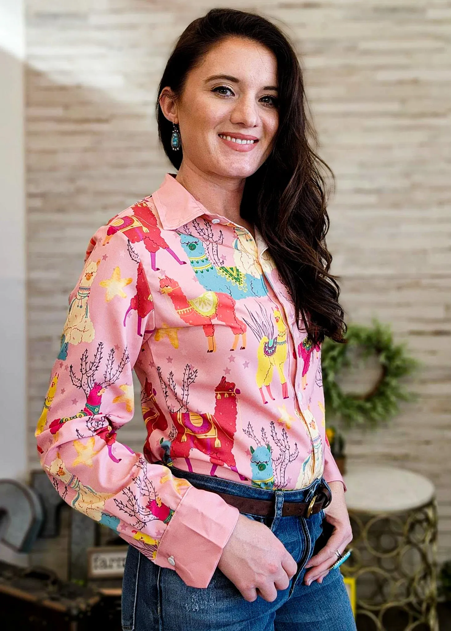 Llama & Cactus Long Sleeve Button Down