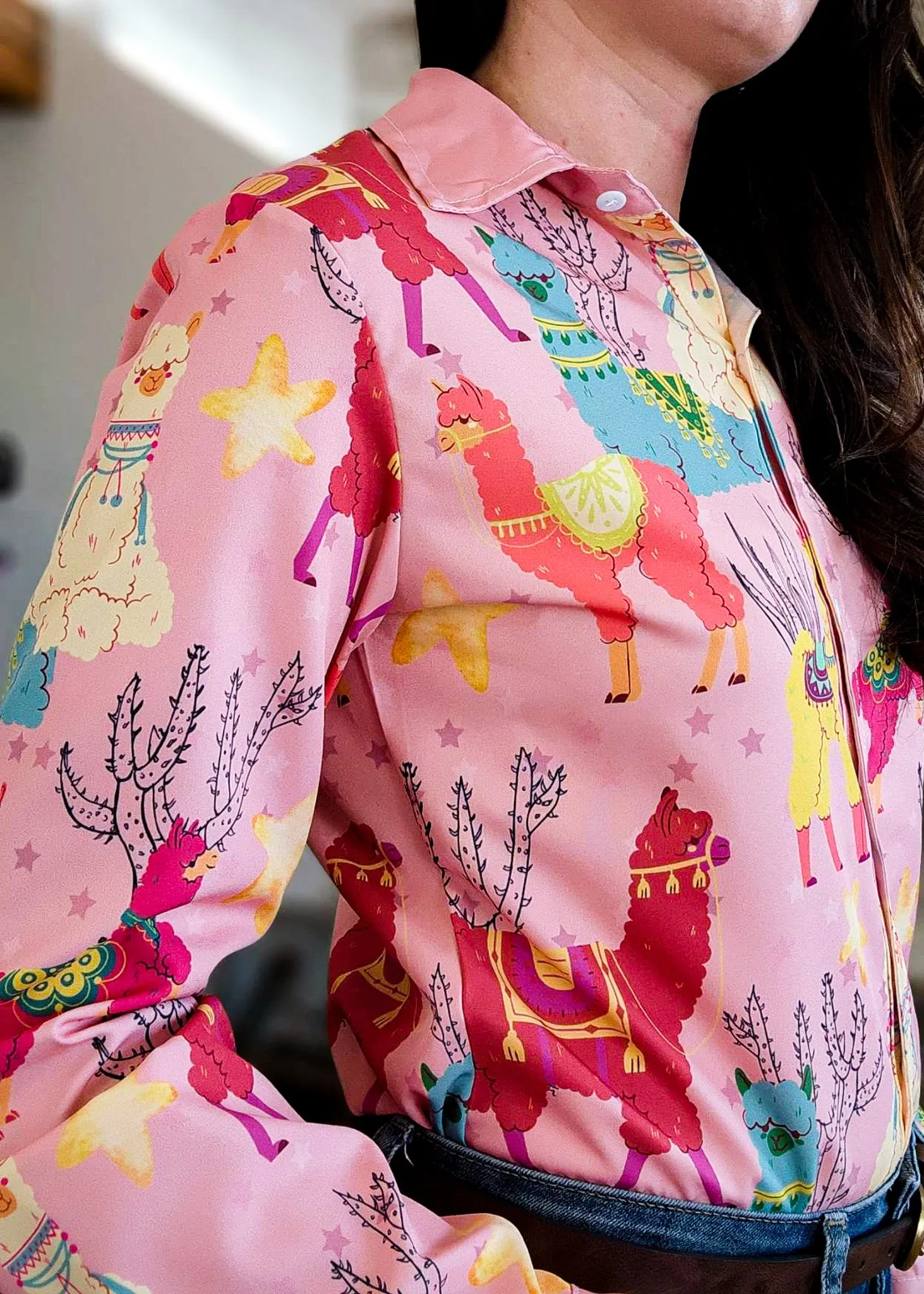 Llama & Cactus Long Sleeve Button Down