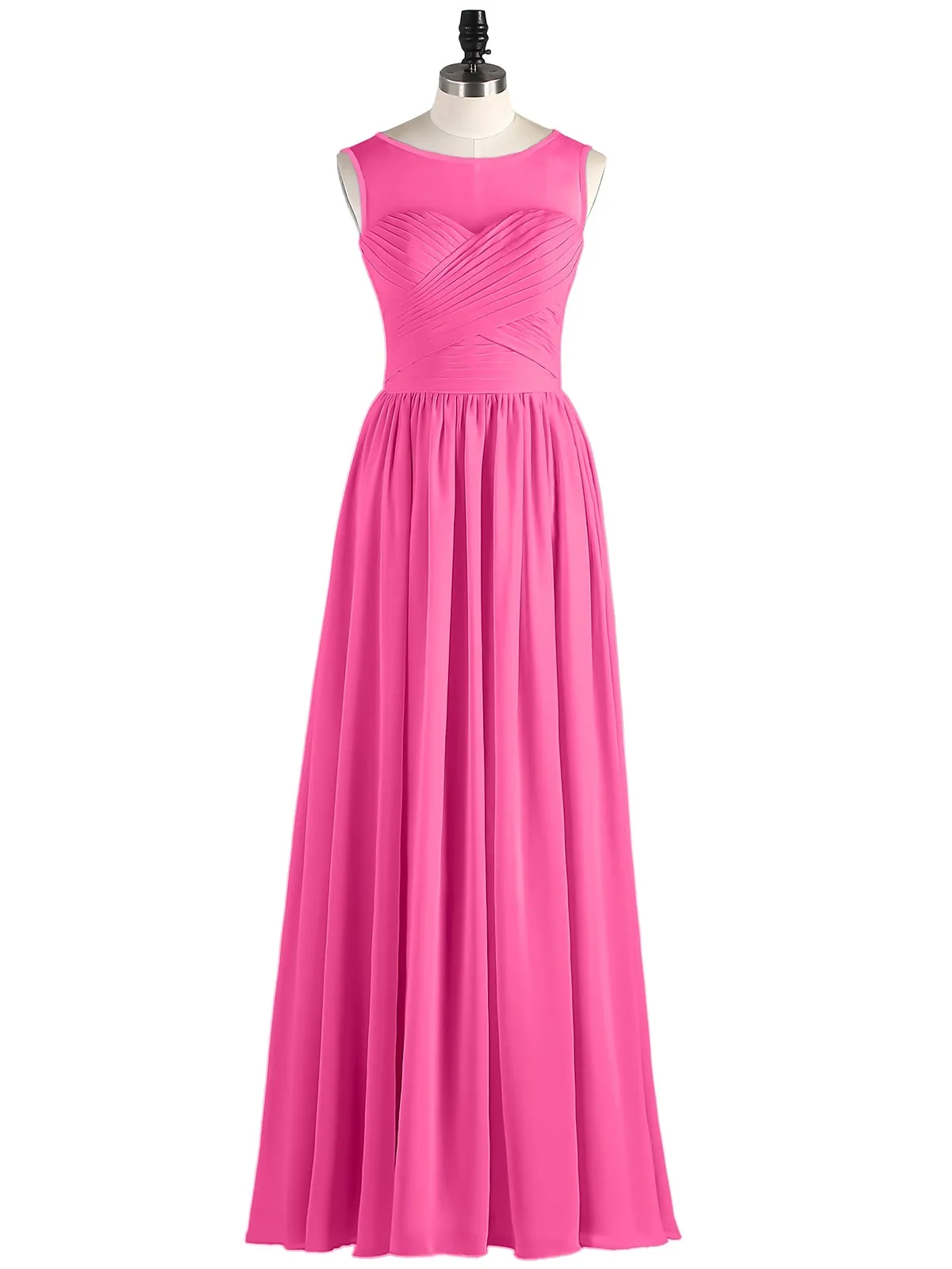 Long Chiffon Gowns with Illusion Neckline-Azalea
