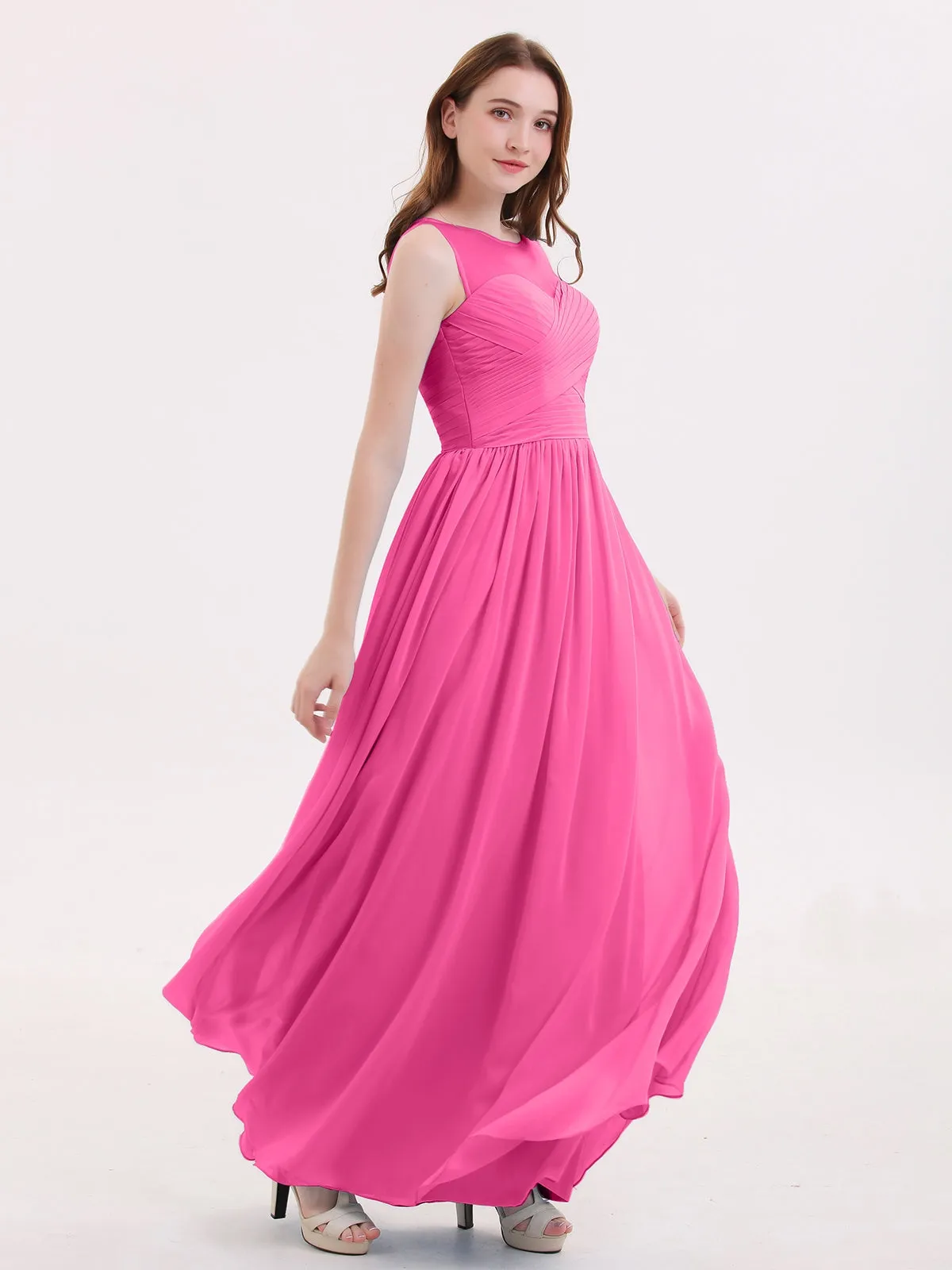 Long Chiffon Gowns with Illusion Neckline-Azalea