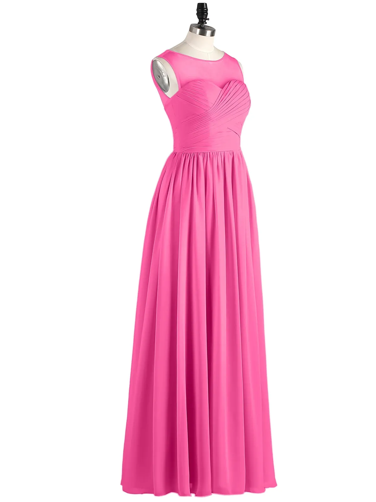 Long Chiffon Gowns with Illusion Neckline-Azalea