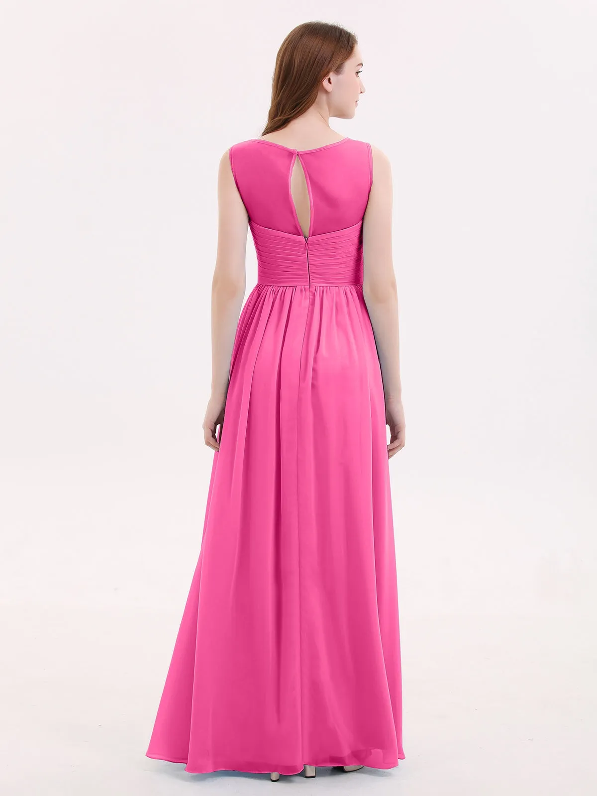 Long Chiffon Gowns with Illusion Neckline-Azalea