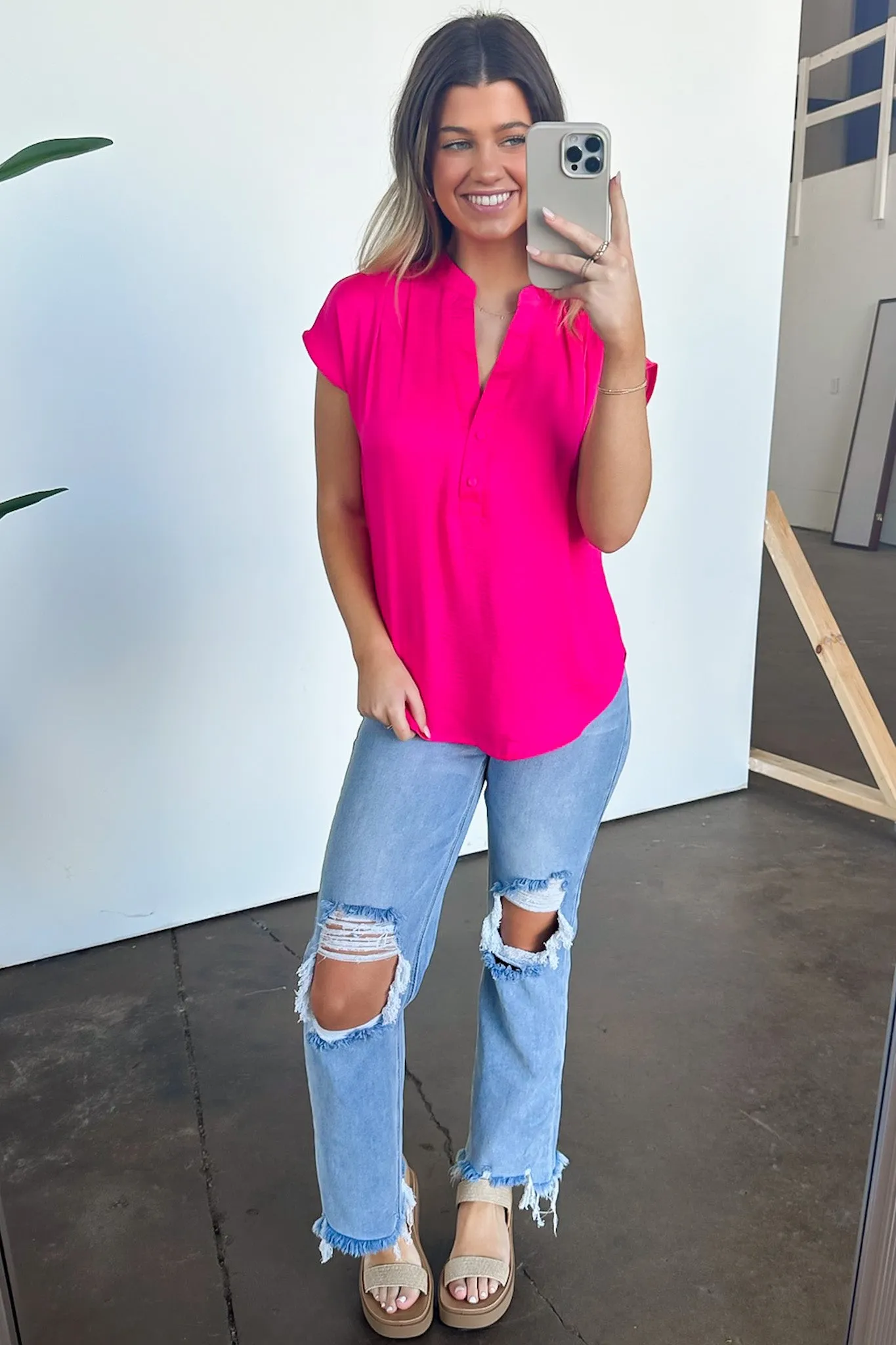 Marciah Drop Shoulder Button Front Top - FINAL SALE