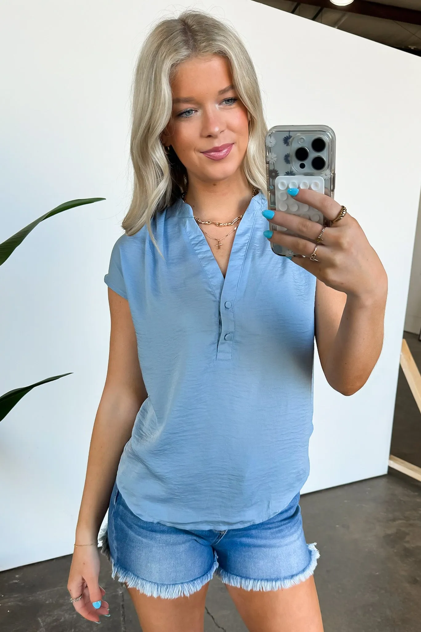 Marciah Drop Shoulder Button Front Top - FINAL SALE