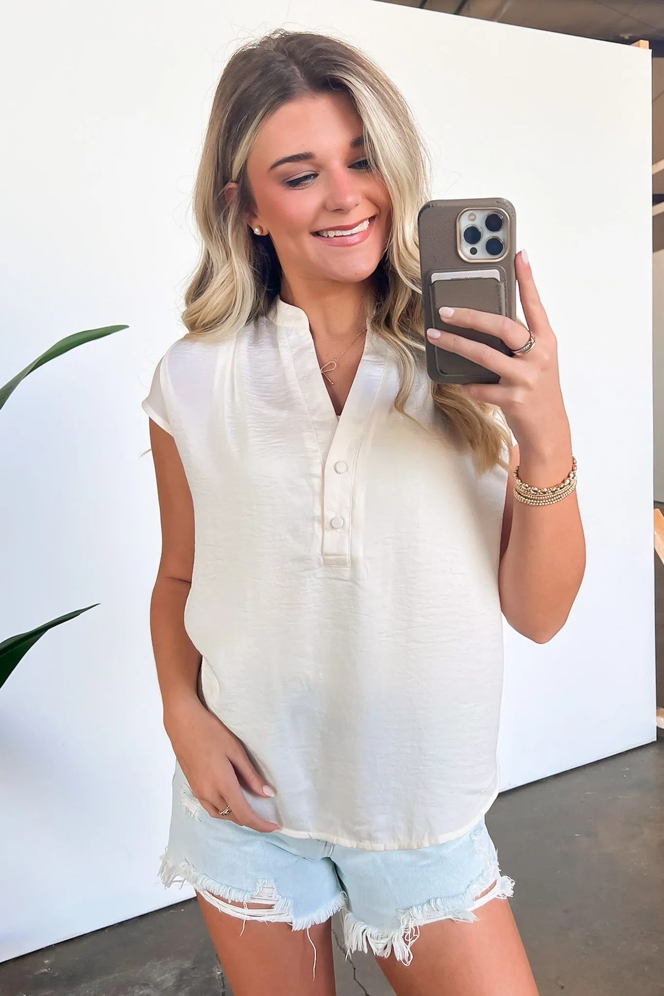 Marciah Drop Shoulder Button Front Top - FINAL SALE