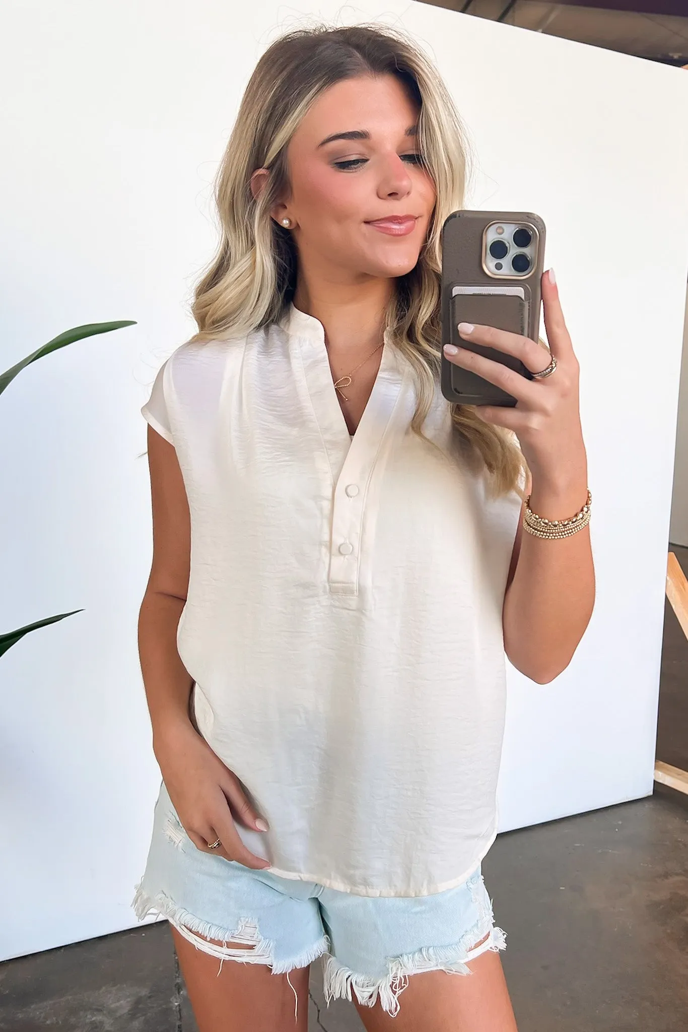 Marciah Drop Shoulder Button Front Top - FINAL SALE