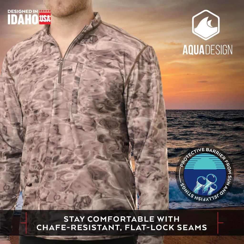 Mens 1/4 Zip Long Sleeve Camo Fishing Shirt | Aqua Design