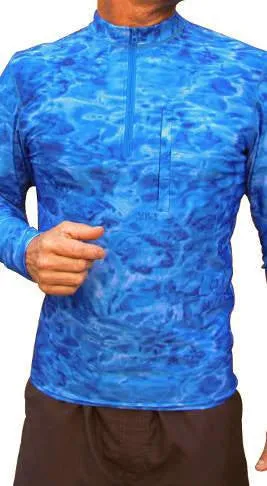 Mens 1/4 Zip Long Sleeve Camo Fishing Shirt | Aqua Design