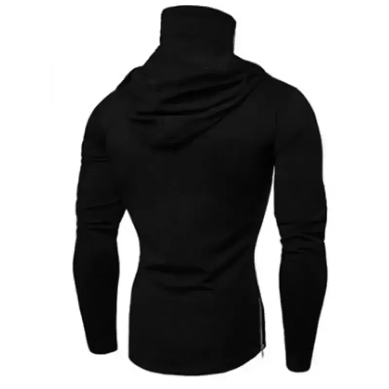 Men’s new fitness cycling solid color elastic mask hooded pullover