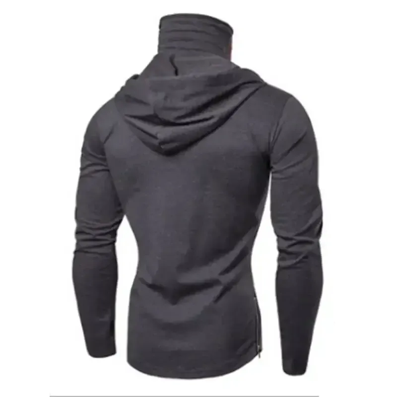 Men’s new fitness cycling solid color elastic mask hooded pullover