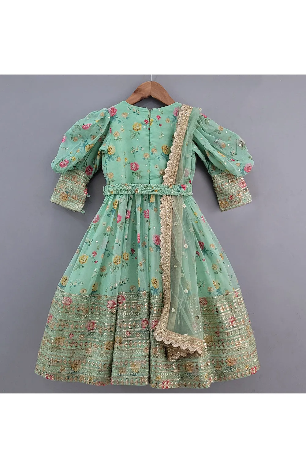 Mint Green Embroidered Pleated Anarkali Set