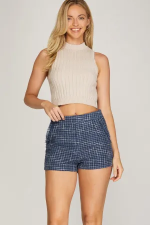 NAVY TWEED SHORTS WITH POCKET