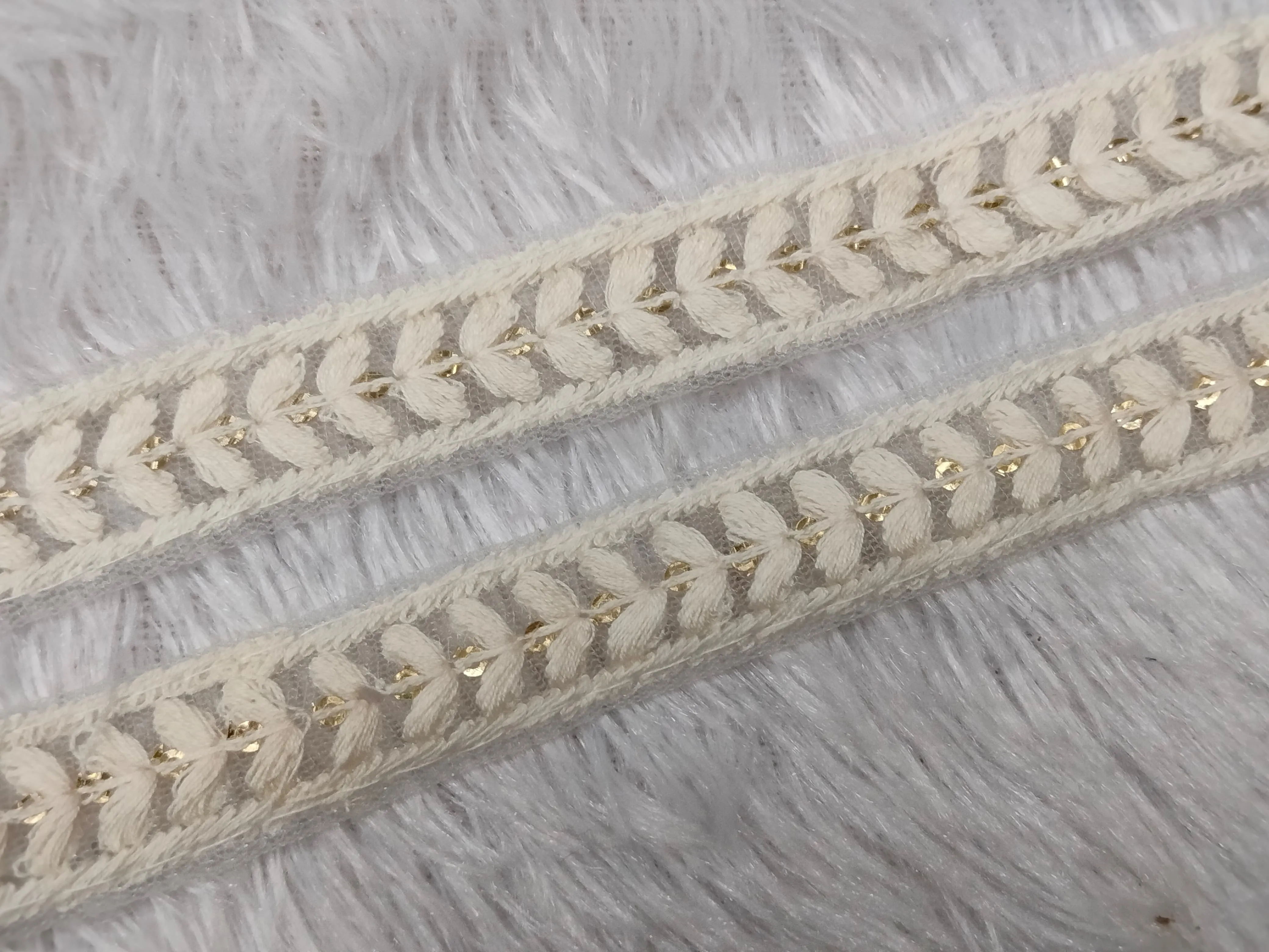 Off White Embellished Thread Trim
