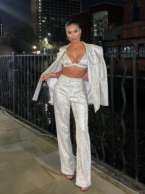 One Sets For All Occasions Sets Glitter Silver Party Three Piece Sets Women Ashoreshop 2023 New