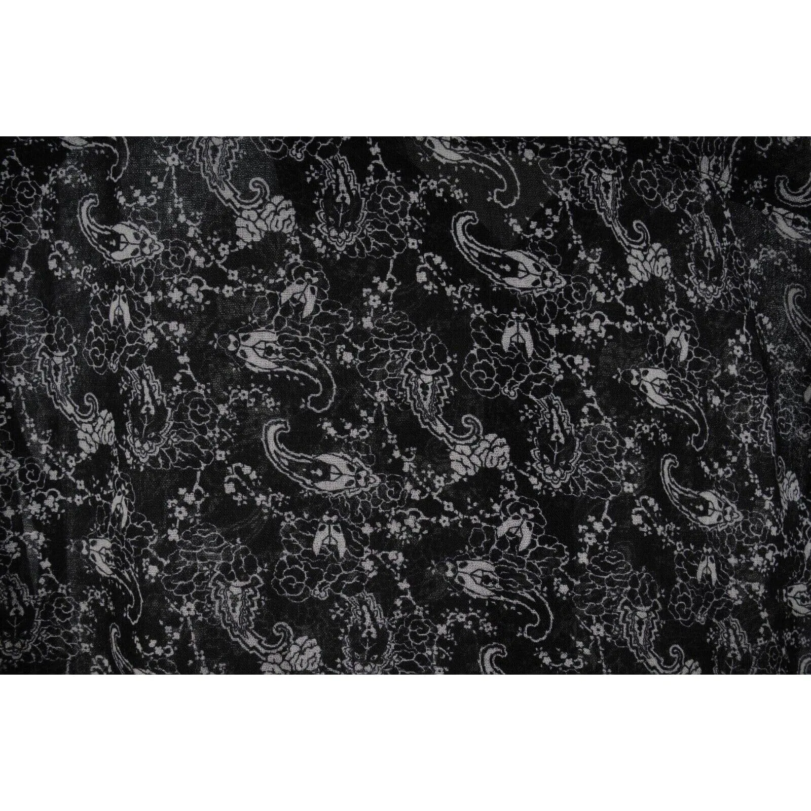 Paisley Button Down Shirt Black White Wool Long