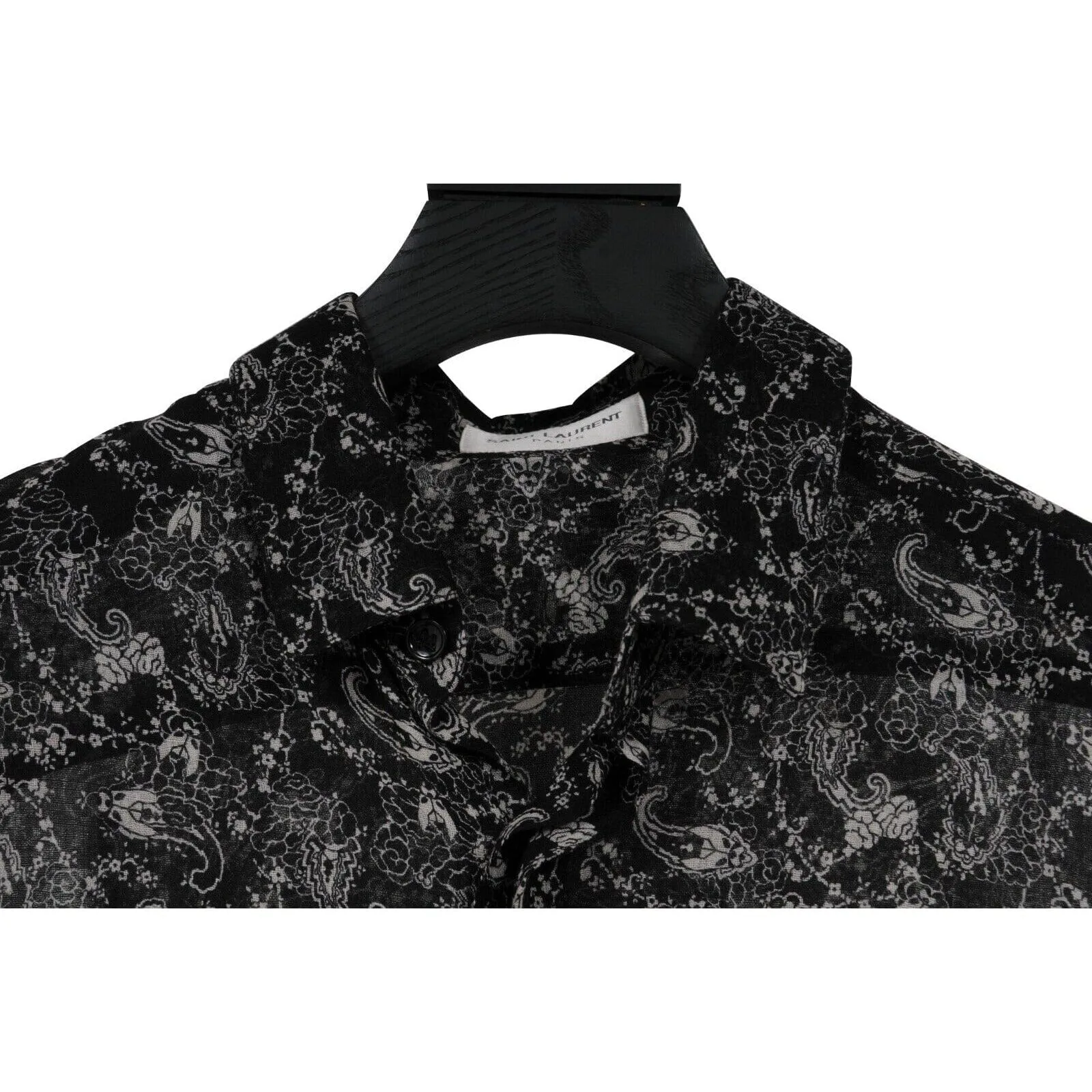 Paisley Button Down Shirt Black White Wool Long