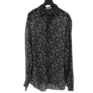 Paisley Button Down Shirt Black White Wool Long