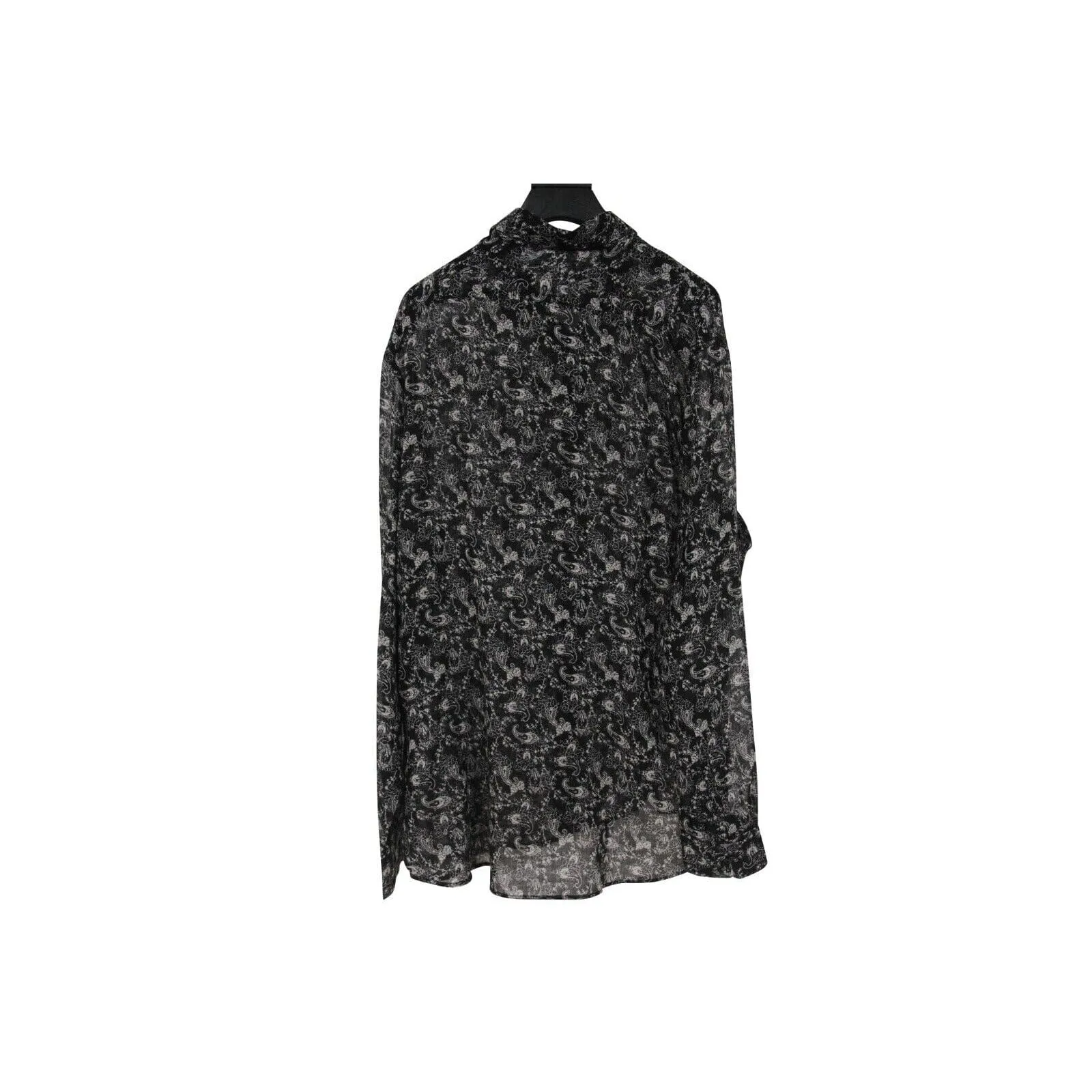 Paisley Button Down Shirt Black White Wool Long